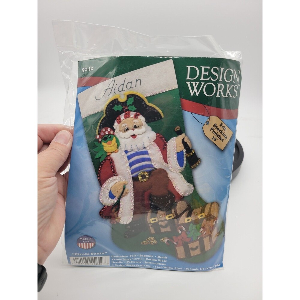 Tobin Pirate Santa  Stocking Felt Sequins Applique Kit 18 Inch Long #5242